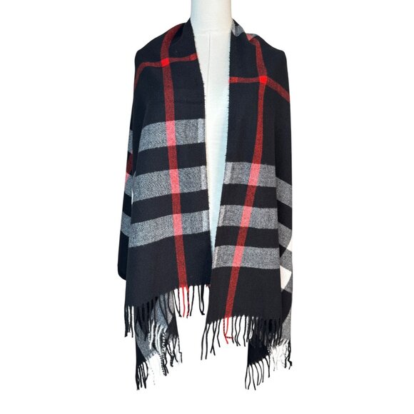 Queen's Attic Ltd. Accessories - 2/$30 New Cashmere Blend Plaid Black Red White Shawl Wrap With Fringe